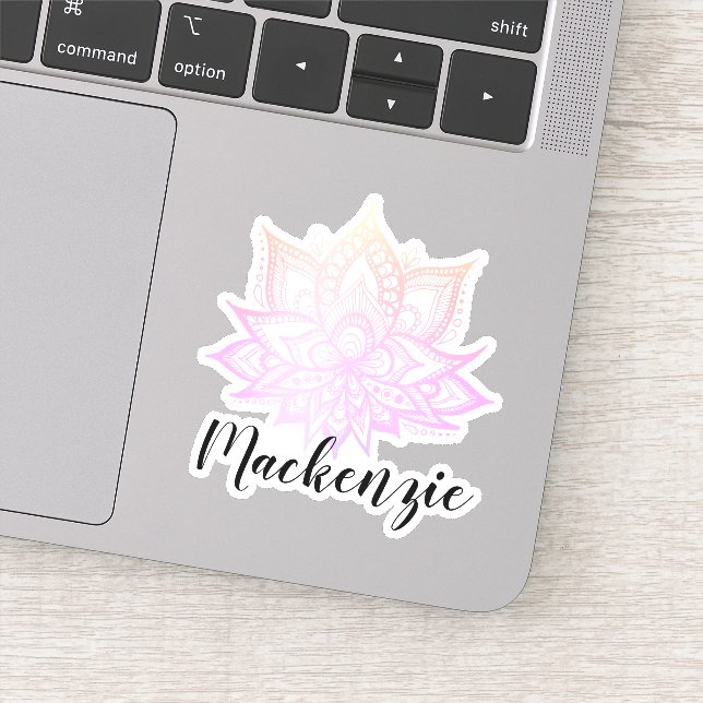 Custom Name Boho Pastel Pink Gradient Lotus Flower Sticker (Detail)