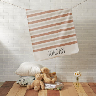 Custom Name Boho Terracotta Striped Baby Blanket