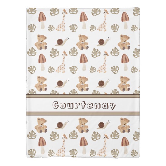 Custom Name Boho Woodland Jungle Animal Pattern Duvet Cover (Back)
