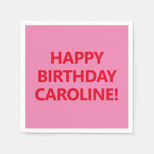 Custom Name Bold Pink Red Modern Happy Birthday Napkins