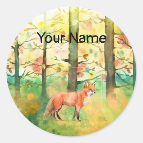 Custom Name Book Plate Cute Red Fox Autumn Fall 