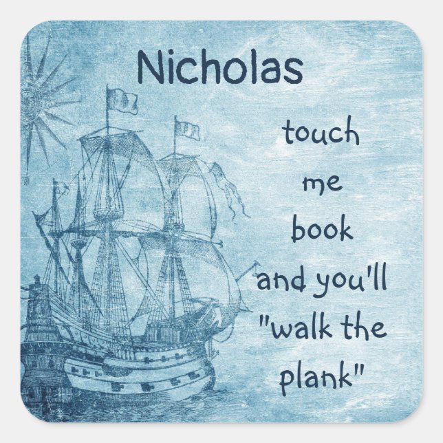 Custom Name Book Plate Fun Pirate Quote  (Front)