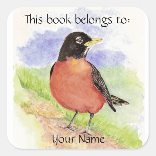 Custom Name Book Plate Robin  Sticker