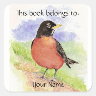 Custom Name, Book Plate Robin Sticker