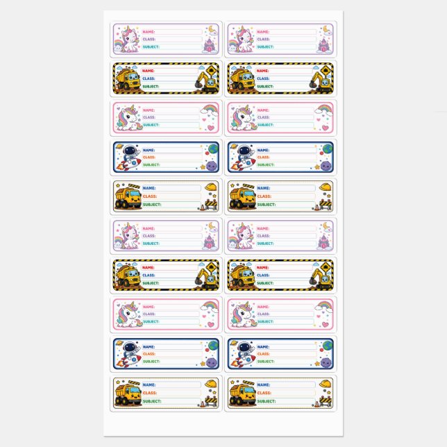 Custom Name Book with Cute Characters Labels (Sheet)