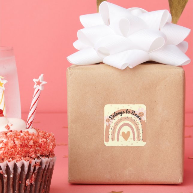 Custom Name Bookplate Cute Pastel Rainbow (Party)