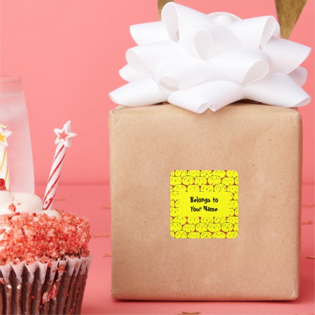 Custom Name Bookplate Funny Yellow Cats Square Sti (Party)