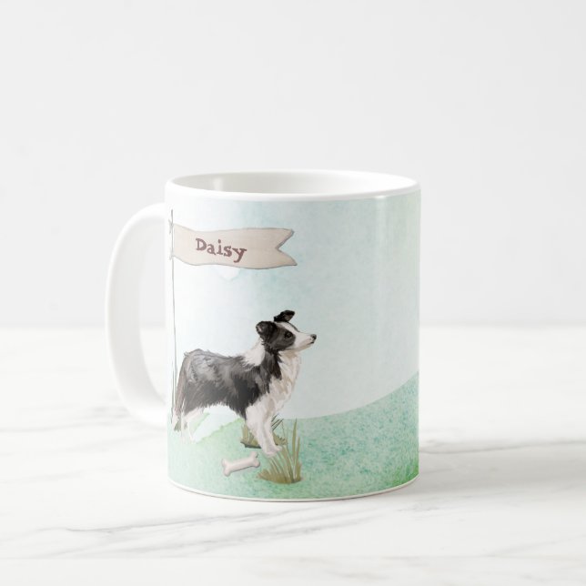 Custom Name Border Collie Pet Dog Coffee Mug (Front Left)