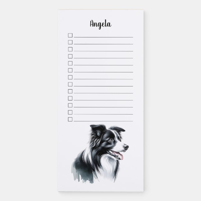 Custom Name Border Collie Watercolor Gift Magnetic Notepad (Front)