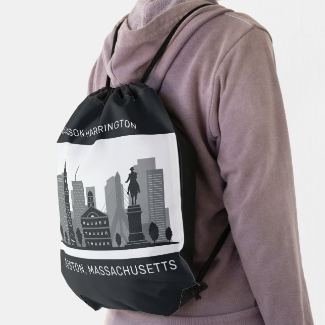 Custom Name Boston Massachusetts Drawstring Bag (Insitu)