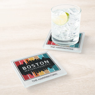 Custom Name Boston Massachusetts Glass Coaster