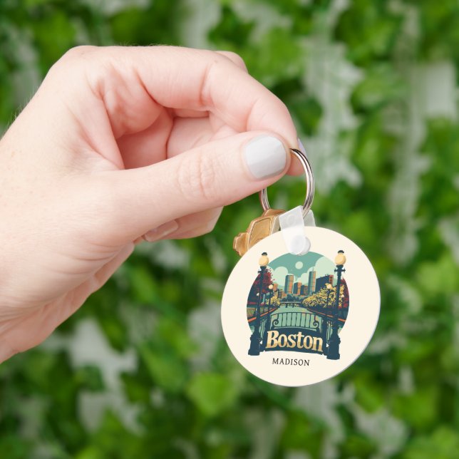 Custom Name Boston Massachusetts Keychain (Hand)