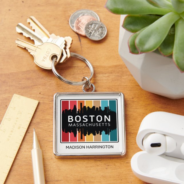 Custom Name Boston Massachusetts Keychain (Desk)