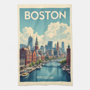 Custom Name Boston Massachusetts Kitchen Towel