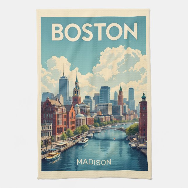 Custom Name Boston Massachusetts Kitchen Towel (Vertical)