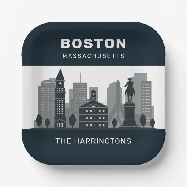 Custom Name Boston Massachusetts Paper Plates (Front)