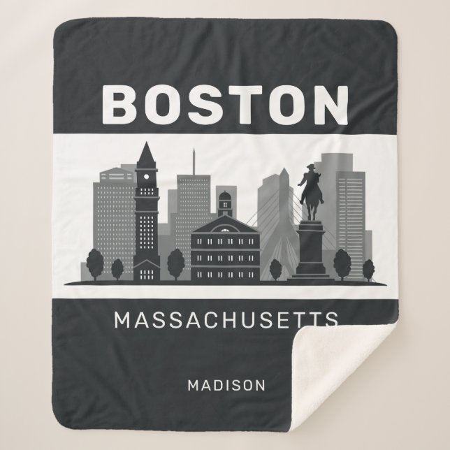 Custom Name Boston Massachusetts Sherpa Blanket (Front)