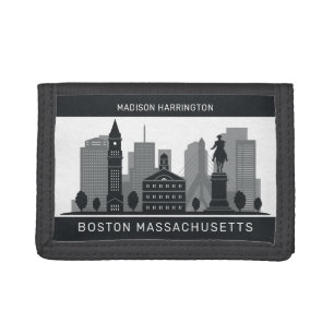Custom Name Boston Massachusetts Trifold Wallet