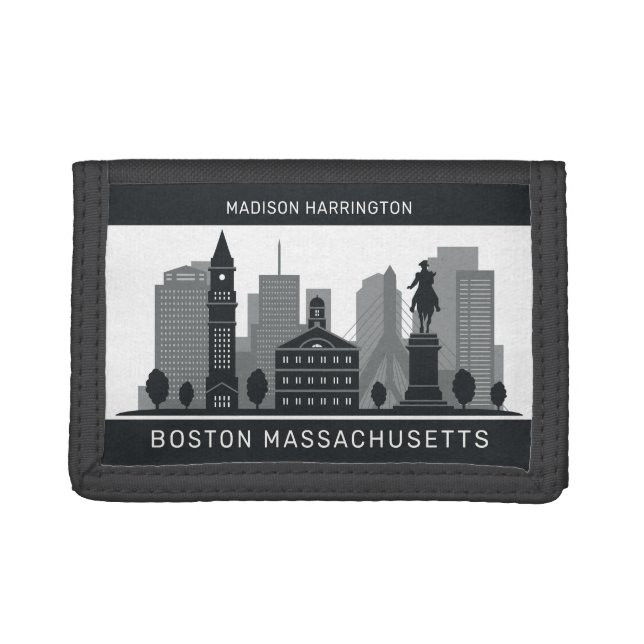 Custom Name Boston Massachusetts Trifold Wallet (Front)
