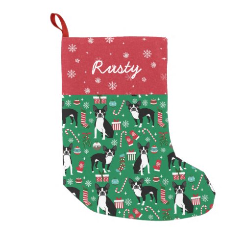 Custom Name Boston Terrier Dog Christmas Small Christmas Stocking