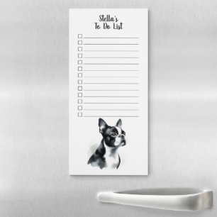 Custom Name Boston Terrier Watercolor To Do List Magnetic Notepad