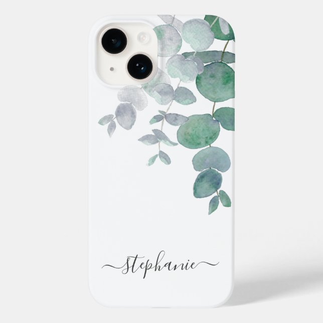 Custom Name Botanical Eucalyptus Case-Mate iPhone Case (Back)
