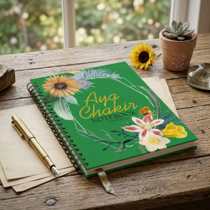 Custom Name Botanical Sunflower Lily Spiral Journa Notebook