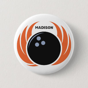 Custom Name Bowling Ball with Flame Button