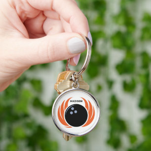 Custom Name Bowling Ball with Flame Keychain