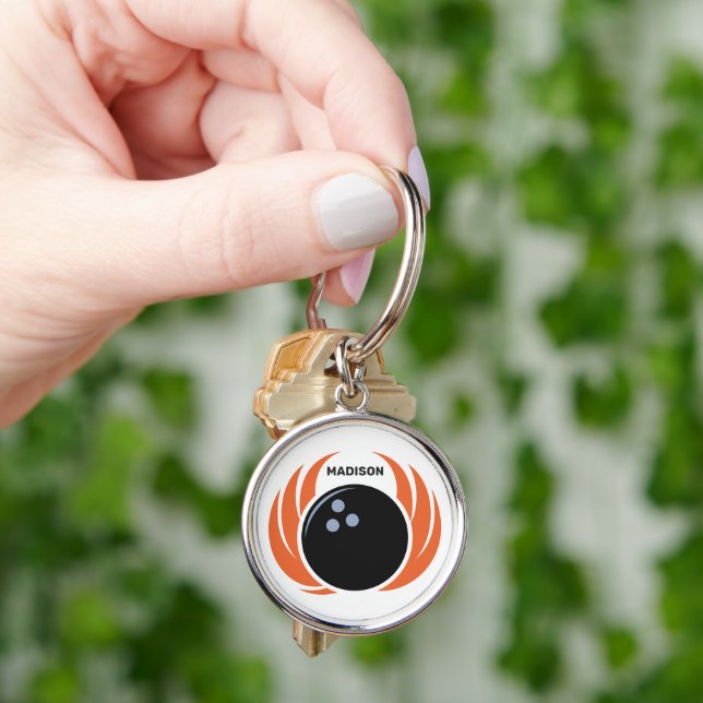 Custom Name Bowling Ball with Flame Keychain (Hand)