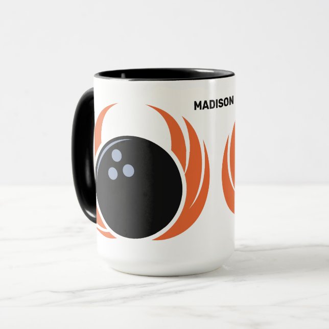Custom Name Bowling Ball with Flame Mug (Front Left)