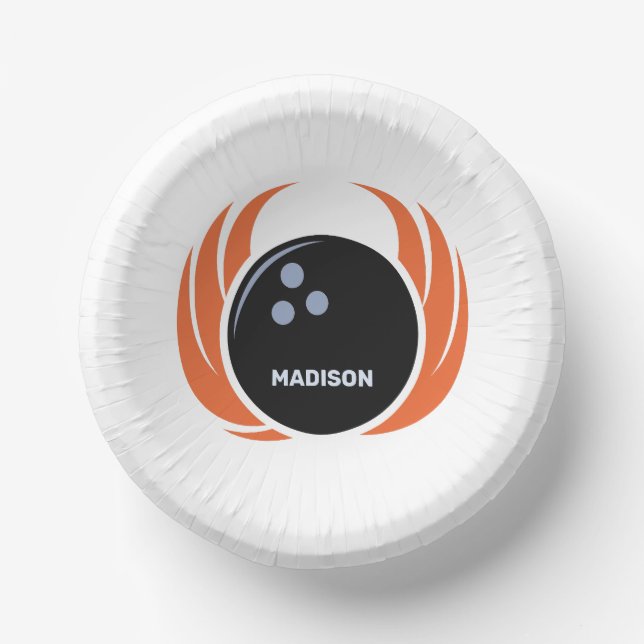 Custom Name Bowling Ball with Flame Paper Bowls (Front)