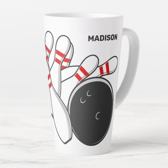 Custom Name Bowling Strike Latte Mug (Right Angle)