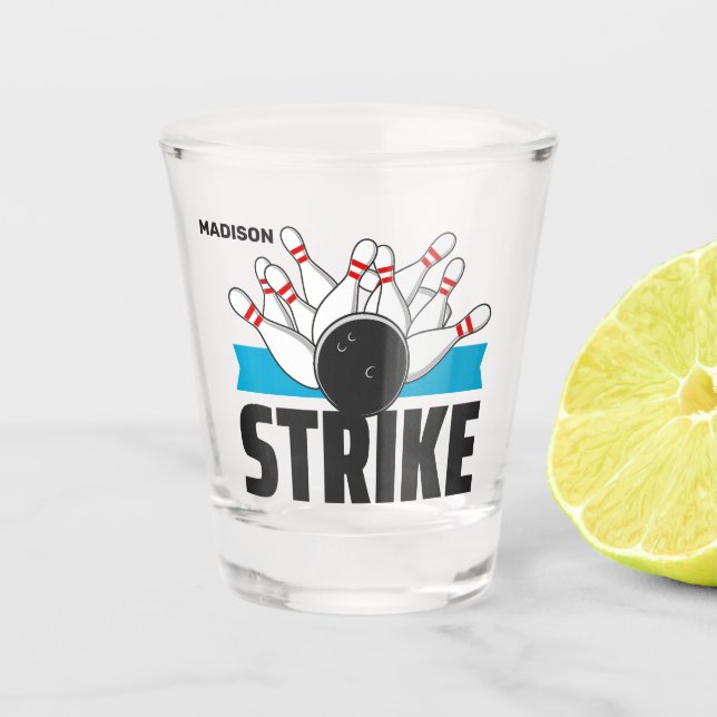 Custom Name Bowling Strike Shot Glass (Front)