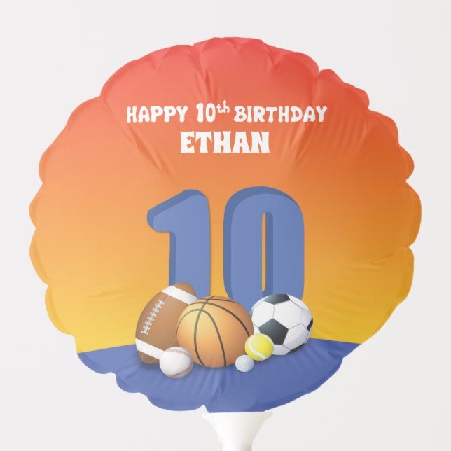 Custom Name Boy 10th Birthday Sports Balls Balloon (Front)