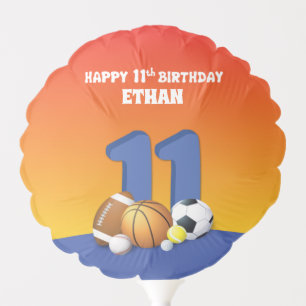 Custom Name Boy 11th Birthday Sports Balls Balloon