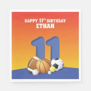 Custom Name Boy 11th Birthday Sports Balls Napkins
