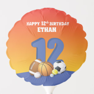 Custom Name Boy 12th Birthday Sports Balls Balloon