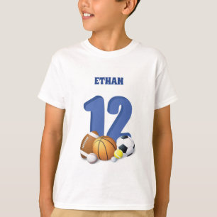 Custom Name Boy 12th Birthday Sports Balls T-Shirt
