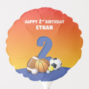 Custom Name Boy 2nd Birthday Sports Balls Balloon