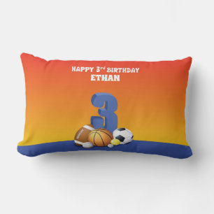 Custom Name Boy 3rd Birthday Sports Balls Lumbar Pillow