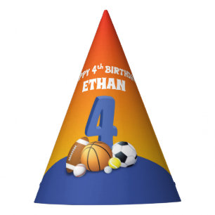 Custom Name Boy 4th Birthday Sports Balls Party Hat