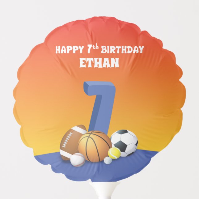 Custom Name Boy 7th Birthday Sports Balls Balloon (Front)