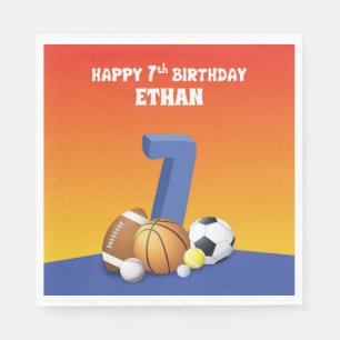 Custom Name Boy 7th Birthday Sports Balls Napkins