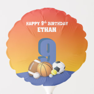 Custom Name Boy 9th Birthday Sports Balls Balloon