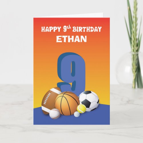 Custom Name Boy 9th Birthday Sports Balls Card