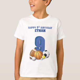 Custom Name Boy 9th Birthday Sports Balls T-Shirt