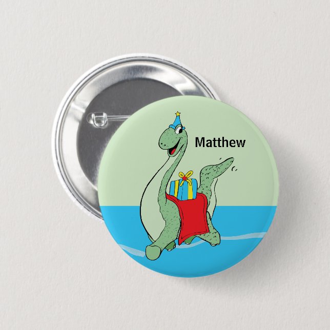 Custom Name, Boy, Birthday Dinosaur Button (Front & Back)