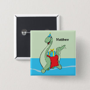 Custom Name, Boy, Birthday Dinosaur Button