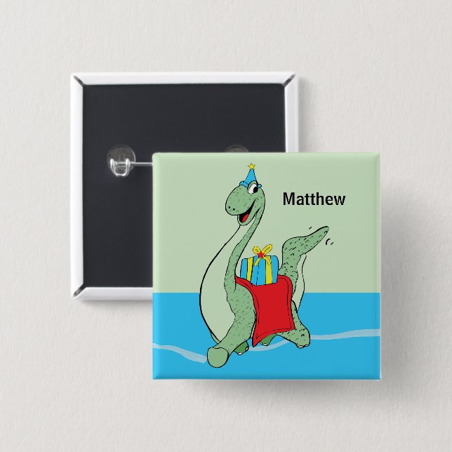 Custom Name, Boy, Birthday Dinosaur Button (Front & Back)